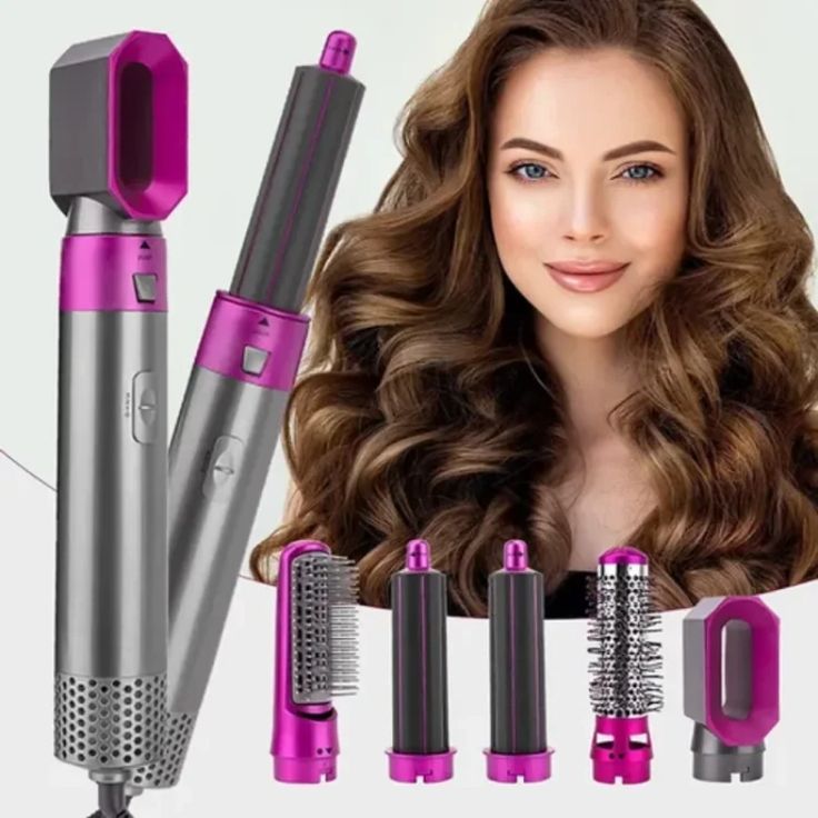 5 in 1 Hair dryer Brush - Hairdryer Hair Curler Curling - Hair Straightening - Electric Hair Comb Rotating Hot Air Brush